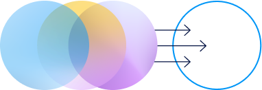 Abstract illustration showing multiple overlapping circles flowing into a single outlined circle with arrows.