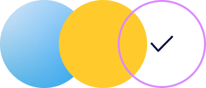 Abstract graphic showing overlapping colored circles and a checkmark, indicating approval or success.