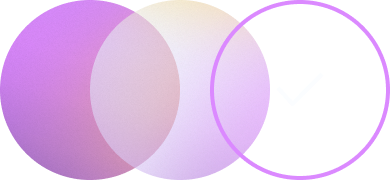 Overlapping purple and pink gradient circles with a circular outline and checkmark symbol representing a successful step.