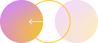Gradient circular shapes connected by a left-pointing arrow, illustrating a backward step or transfer reversal.