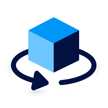 Cube icon with a circular arrow representing an ongoing process or lifecycle.