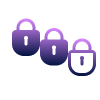 Three overlapping padlock icons in purple and blue tones, symbolizing layered security, data protection, and enhanced website encryption.
