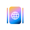 Gradient globe icon with a white world symbol centered inside a rounded rectangle, flanked by vertical gradient bars, representing global internet access, websites, or worldwide connectivity.