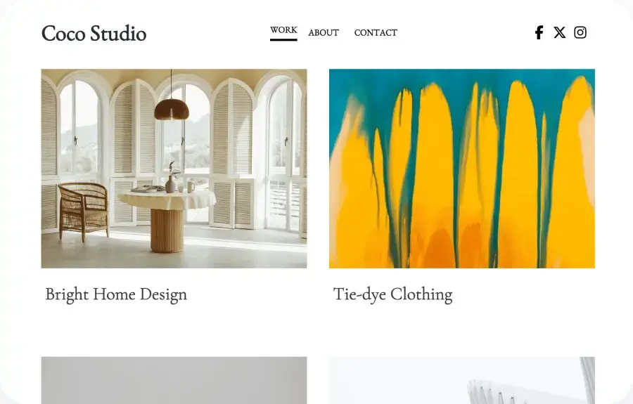 website template showing an art studio highlighting their bowl and sculpture art pieces
