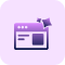 Purple icon of a web browser window with a megaphone, representing promotion, marketing, or advertising a domain or website.