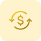 Yellow icon showing a dollar sign surrounded by circular arrows, representing price changes, value adjustment, or currency exchange related to domain pricing.