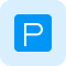 Blue square icon with the letter “P,” representing parked domain.