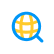 Blue and yellow globe icon with latitude and longitude lines, representing the internet, global reach, or domain names worldwide.
